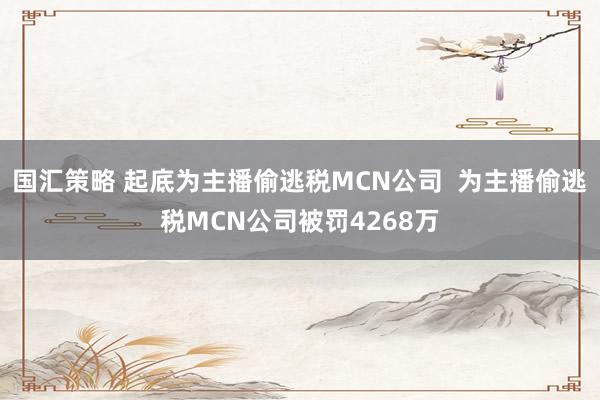 国汇策略 起底为主播偷逃税MCN公司  为主播偷逃税MCN公司被罚4268万
