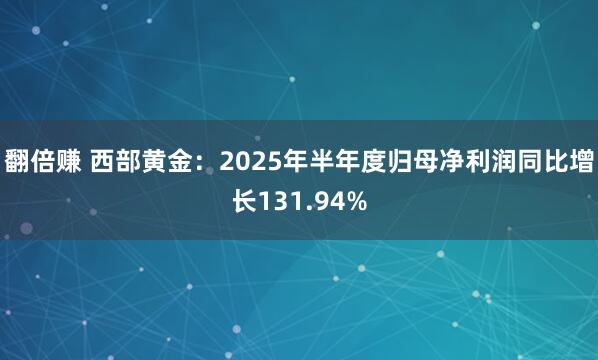 翻倍赚 西部黄金：2025年半年度归母净利润同比增长131.94%